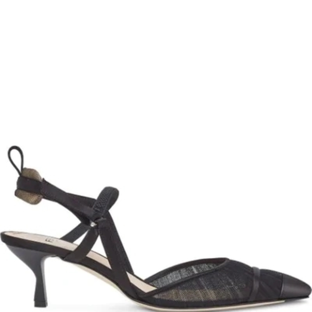 Fendi Colibri black satin & tulle slingback pumps, 55mm